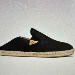 Olukai Lava Rock Kaula Pa’a Kapa Espadrille Black Slip on Sz 7